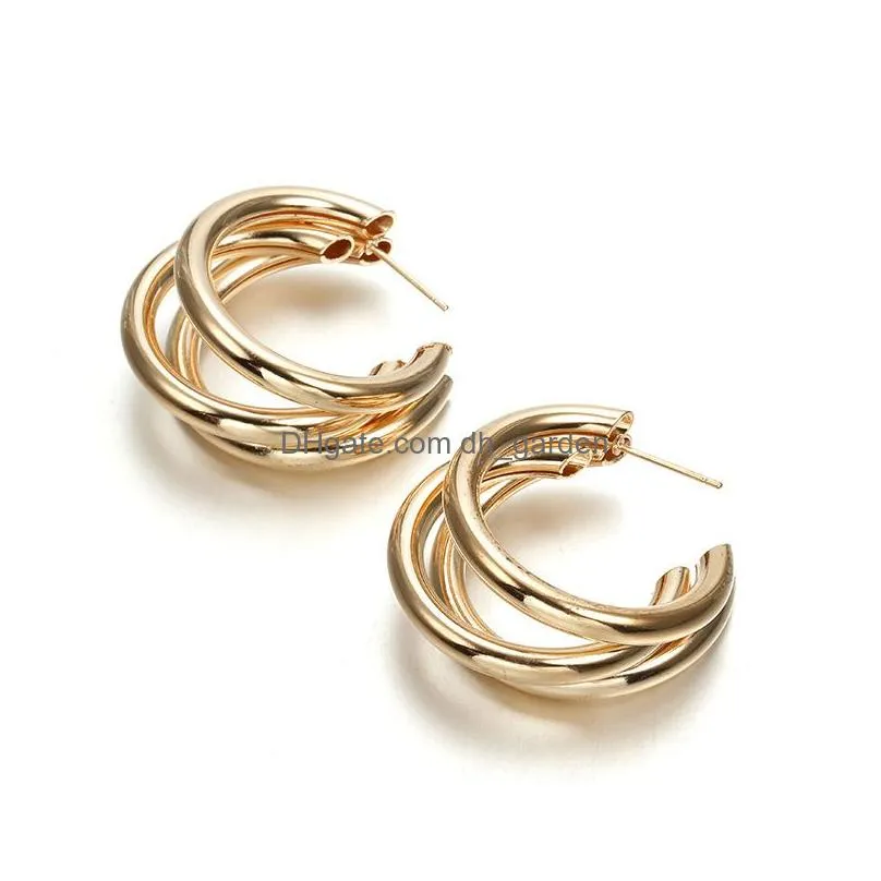Hoop & Huggie New Fashion Simple Metal Wind Letter Round Shape Hoop Earrings For Women Sier Gold Cshape Wedding Bridal Jewe Dhgarden Dhhao