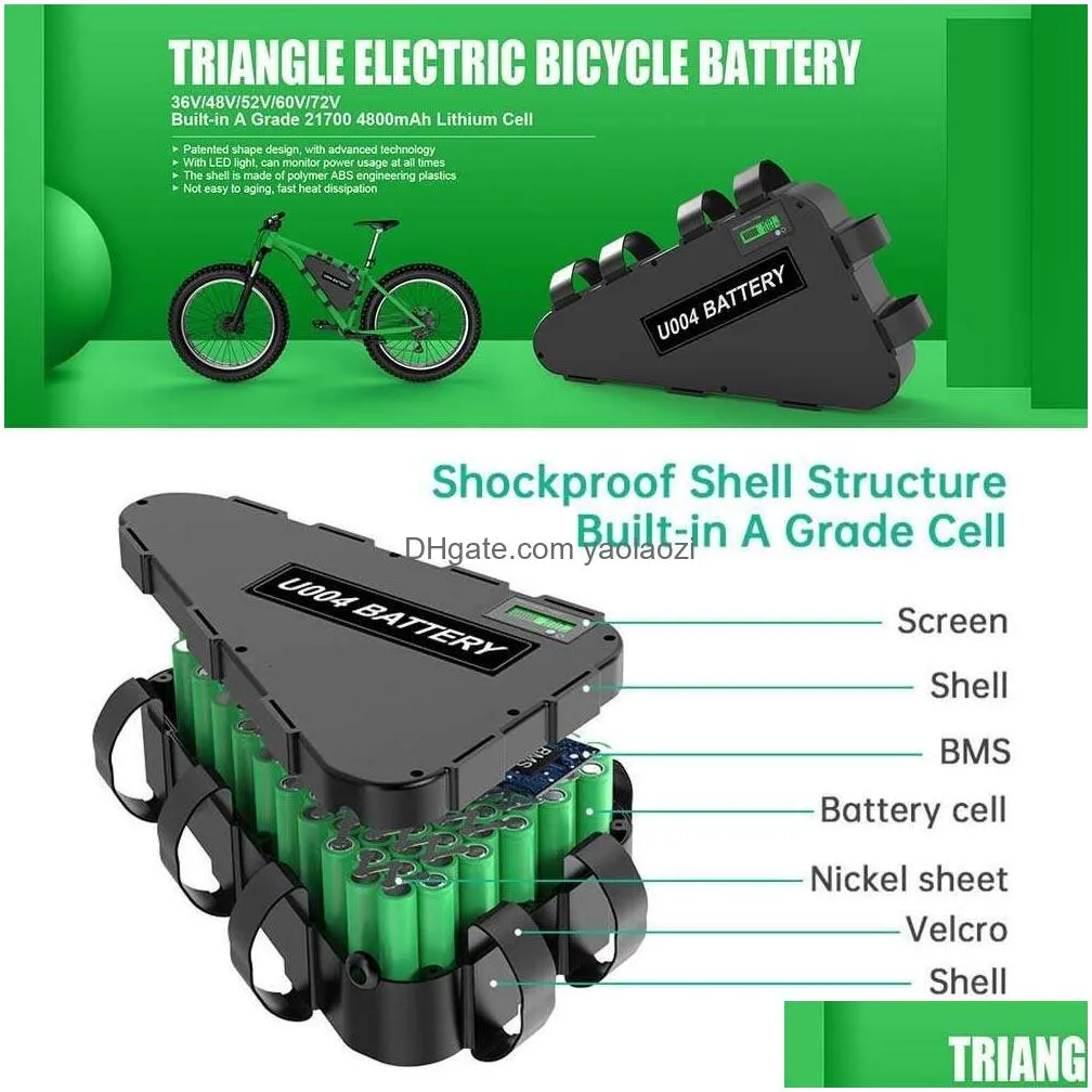 original 21700 18650 ebike battery 48v 52v 28.8ah 24ah 20ah tesla triangle electirc battery pack for 250w-2000w e-bike motor