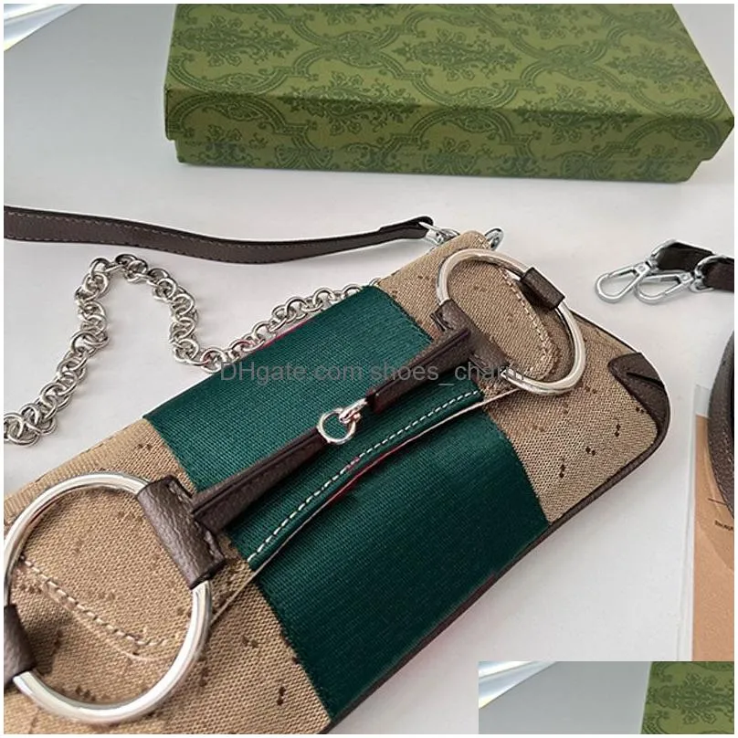 horsebit chain shoulder bag hobos underarm package removable strap canvas handbags purse red green ribbon middle ancient hand pouch long