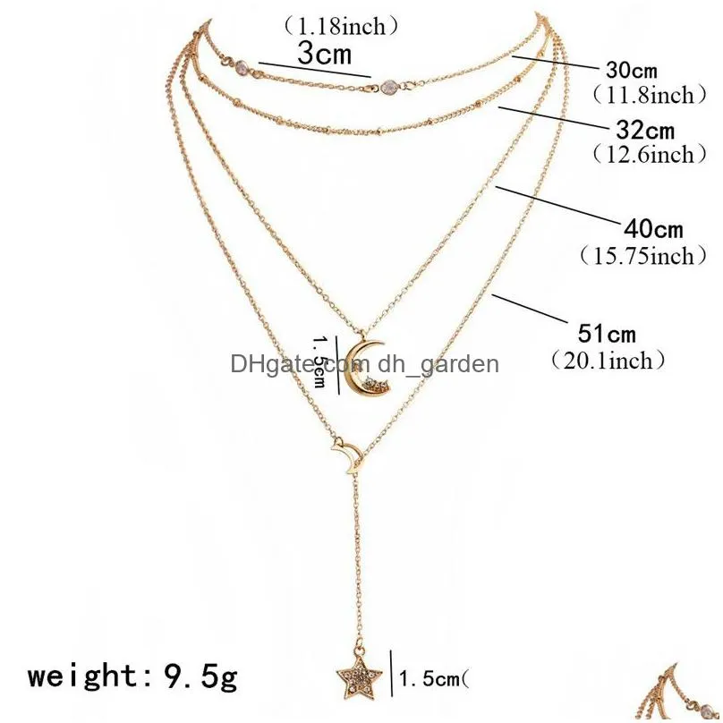 Pendant Necklaces New Arrival Rhinestone Moon Star Pendant Necklace For Women Bohemia Mtilayer Gold Chain Long Party Fashion Dhgarden Dhmqe