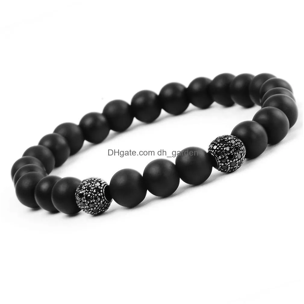 Beaded Fashion Natural Stone Black Matte Beaded Strands Bracelet For Women Men Healing Ncing 8Mm Beads Micro Zircon Pave Be Dhgarden Dh4Av