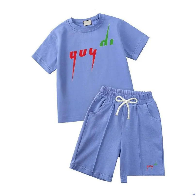 Clothing Sets Luxury Designer 3 Styles Baby Kids Clothing Sets Classic Brand Clothes Suits Childrens Summer Short Sleeve Letter Letter Dhpmv