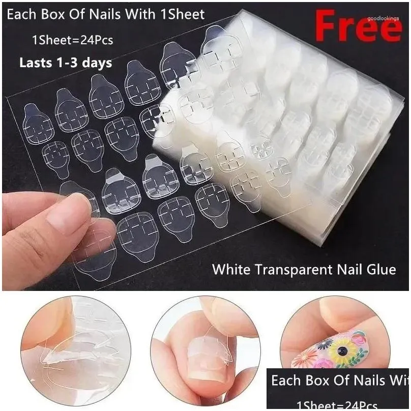 false nails 24pcs/box french tips wearable art press on short full cover manicure with jelly glue