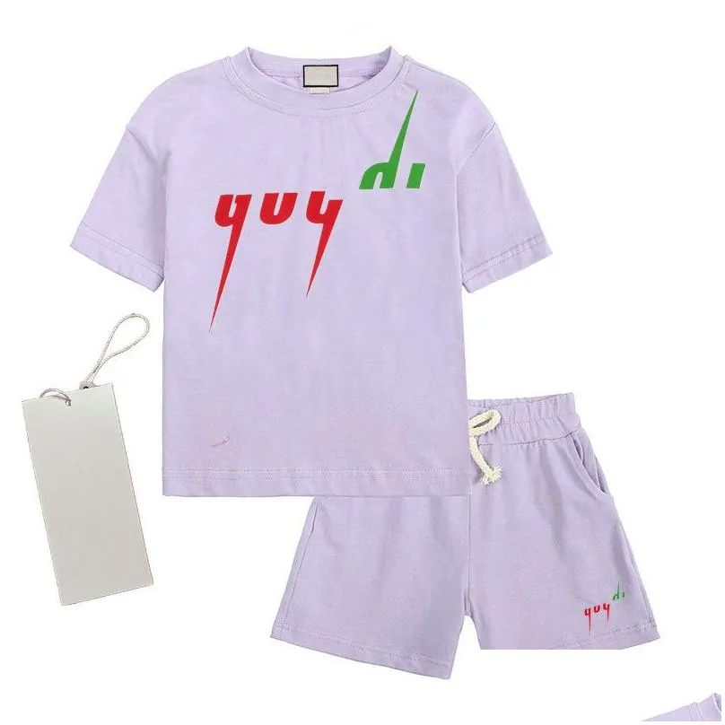 Clothing Sets Spot Goods Kids Clothing Sets Boys Girls Tracksuits Suit Letters Print 2Pcs Designer T Shirt Short Pants Suits Clren Cas Dh1Og