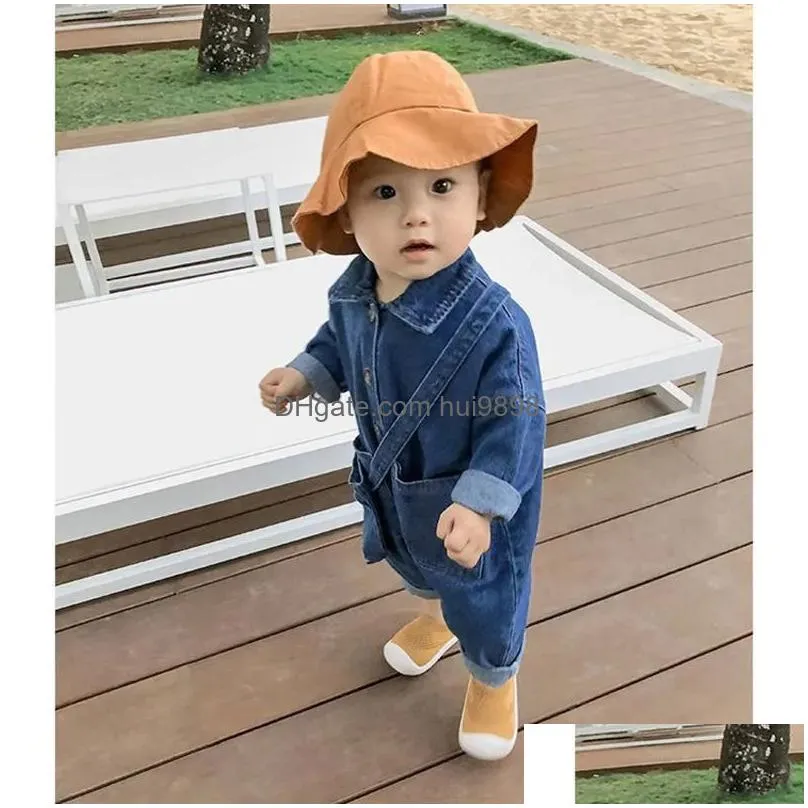 rompers baby jumpsuits no bag spring and autumn japanese korean version girls romper childrens clothes boy denim 231010