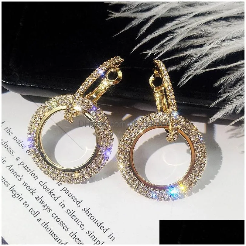 Hoop & Huggie High Fashion Round Geometric Rhinestone Shiny Drop Earrings For Women Handmade Rose Gold Copper Hoop Earring Dhgarden Dh1Ek