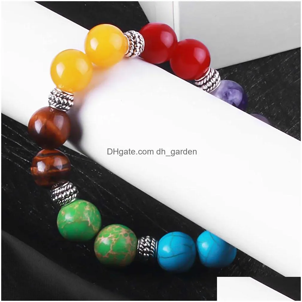 Beaded Handmade 12Mm 7 Chakra Healing Nce Beads Bracelet For Women Men Elastic Yoga Fashion Jewelry Gift Drop Delivery Jewel Dhgarden Dh6Xb