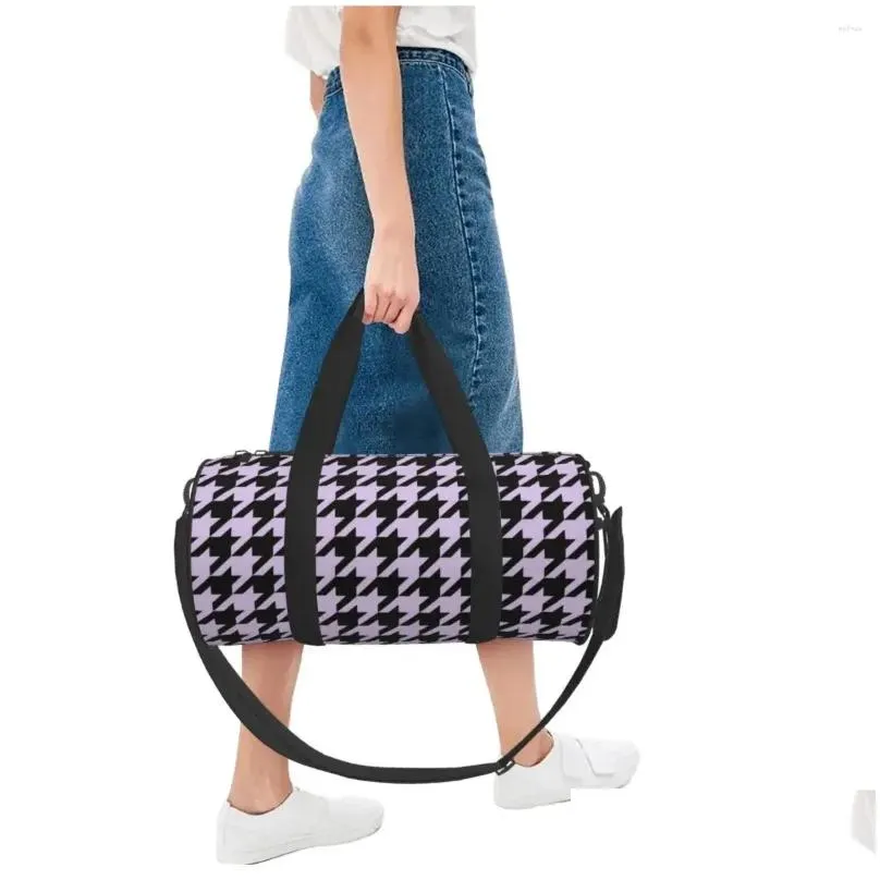 outdoor bags lavender houndstooth pattern gym bag fashion waterproof sports large travel printed handbag cute fitness for couple