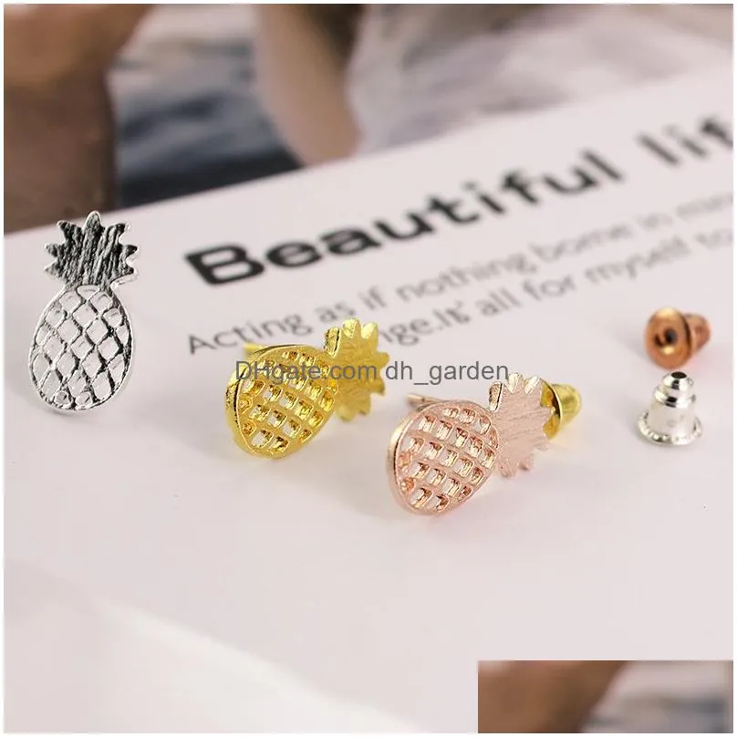 Stud Lovely Rose Gold Sliver Plated Hollow Pineapple Stud Earrings For Women Personality Design Cute Alloy Jewelry Drop Del Dhgarden Dhlpx