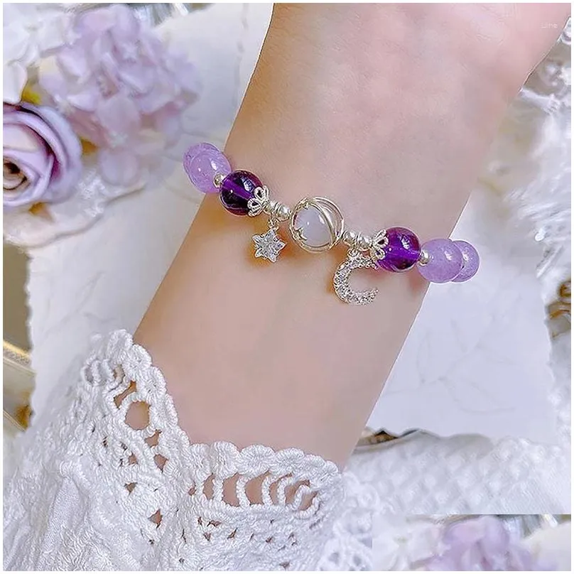 Chain Link Bracelets Fashion Exquisite Moonlight Star Moon Crystal Bracelet Light Luxury Elastic For Girls Women Jewelry Accessories Otiy5