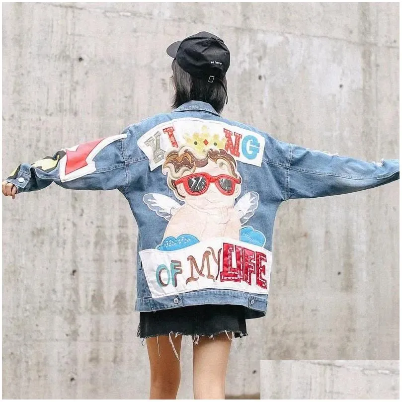 women`s jackets indie designs denim jacket women lapel single breasted loose  korean little angel aesthetic outwears