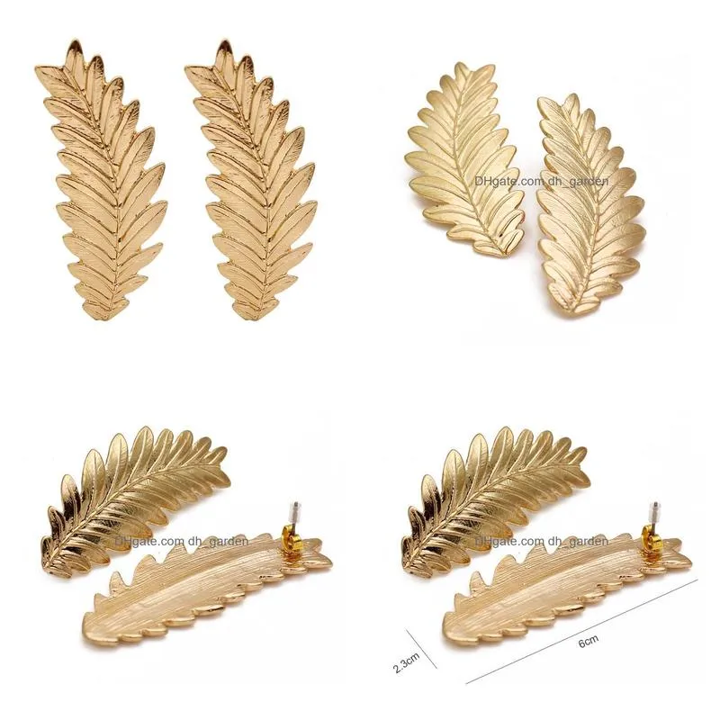 Stud Leaves Alloy Gold Plated Stud Earrings For Women Personality Design Punk Exaggerated Large Leaf Jewelry Drop Delivery J Dhgarden Dhpeu