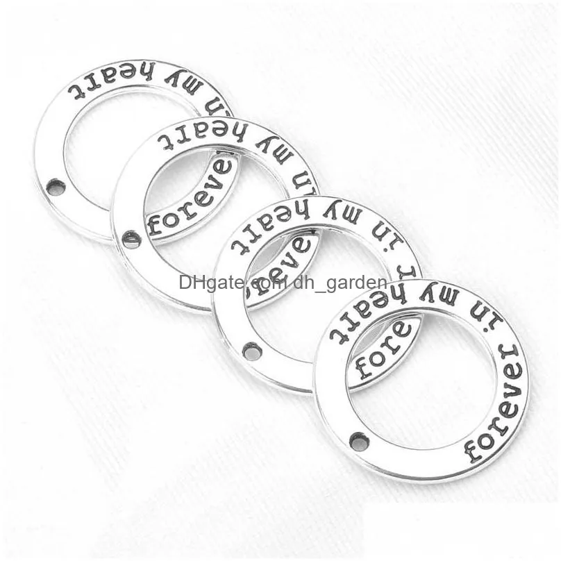 Other Wholesale28Mm Sier Plating English Word In My Heart Round Alloy Charm Diy Keychain Necklace Bracelet Pendant Accessori Dhgarden Dhs25