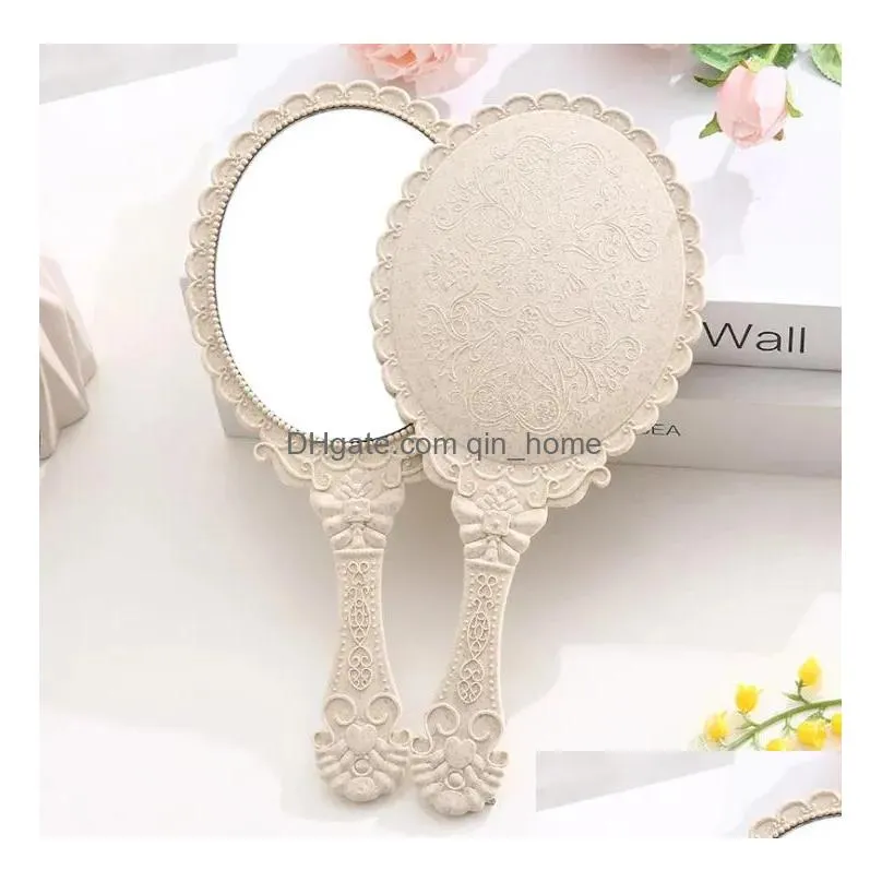 mirrors 100pcs mini portable vintage mirror handhold makeup mirror floral oval round cosmetic hand held with handle for women 