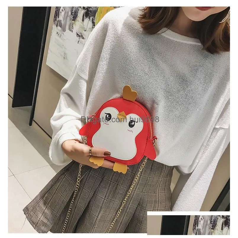 hardware wallet kids purses est korean cartoon little penguin mini princess purses fashion girls pu chain cross-body bags birthday