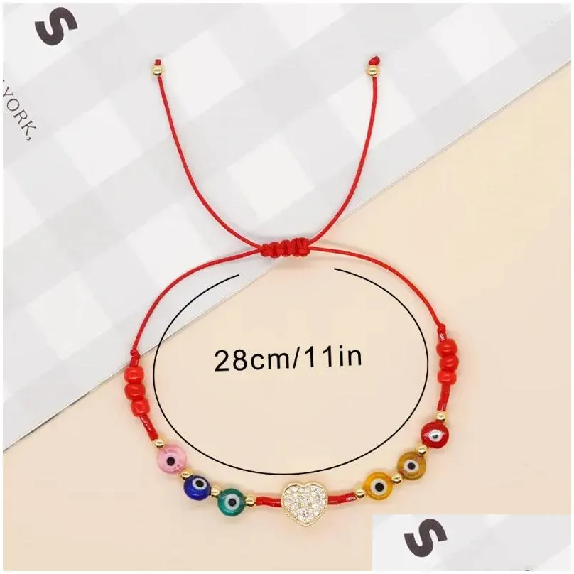 link bracelets fashionable european and american style mixed color glass eyes with love red rope women`s weaving bracelet friend gift