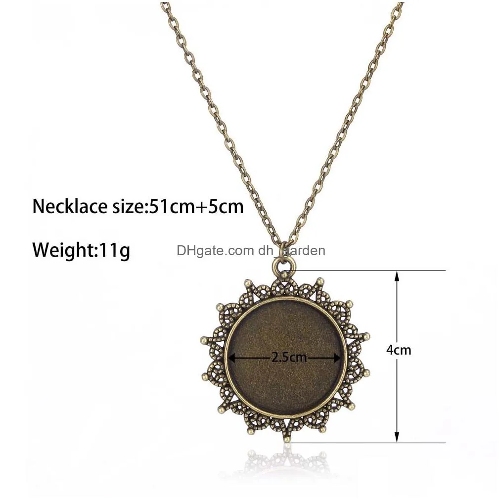 Pendant Necklaces Vintage Sier Gold Round Glass Base Pendant For Women Men 25Mm Blank Tray Adjustable Size Chain Necklace Fa Dhgarden Dhzse