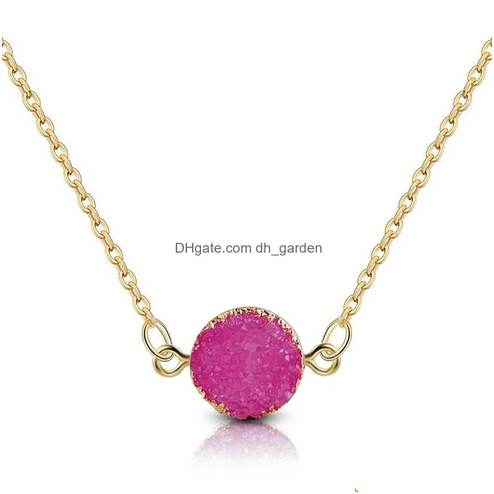 Pendant Necklaces New Design Round Nature Resin Pendant Necklace For Women 5 Color Geometry Charm Gold Plating Fashion Jewel Dhgarden Dh63L