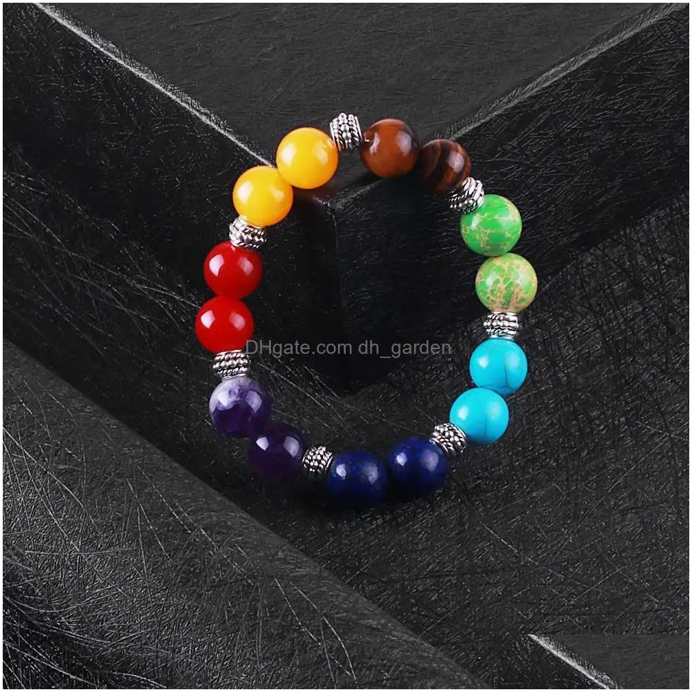 Beaded Handmade 12Mm 7 Chakra Healing Nce Beads Bracelet For Women Men Elastic Yoga Fashion Jewelry Gift Drop Delivery Jewel Dhgarden Dh6Xb