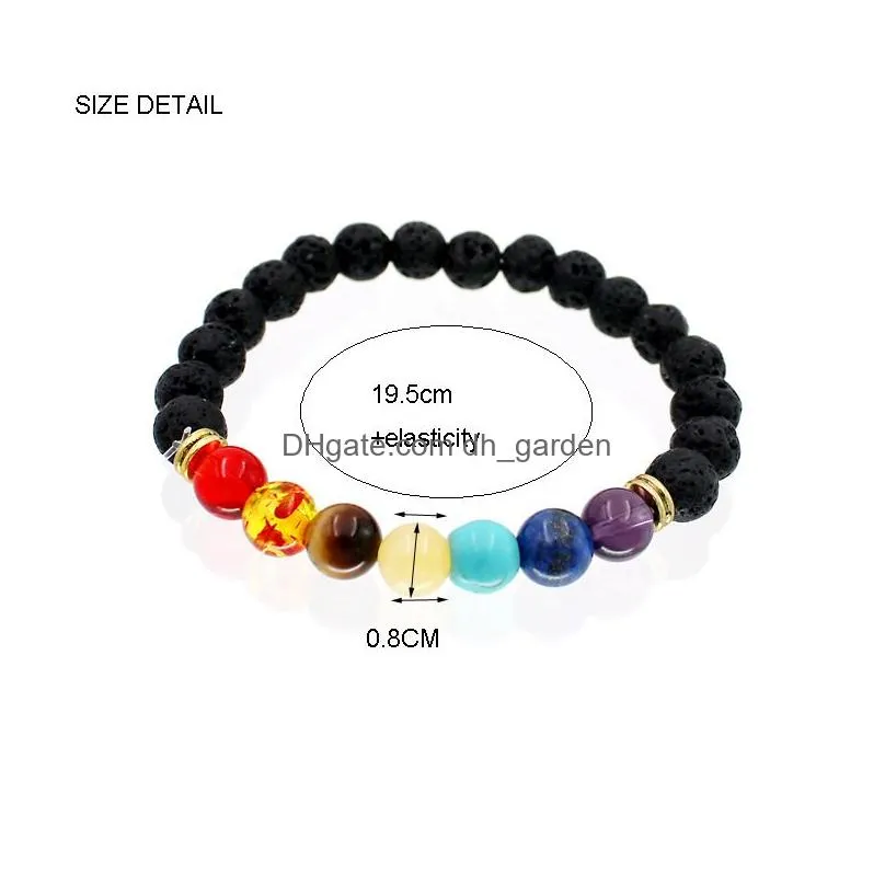 Beaded 8Mm Round Lava Rock Tiger Eye Beaded Bracelets For Women Men Healing 7 Chakras Natural Stone Elastic Yoga Buddha Bra Dhgarden Dhnxu