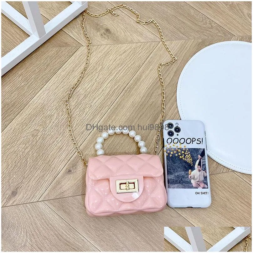 sweet princess accessories kids messenger purse girls fashion korean lovely pearl bag wholesale jelly color rubber candy bags gift for