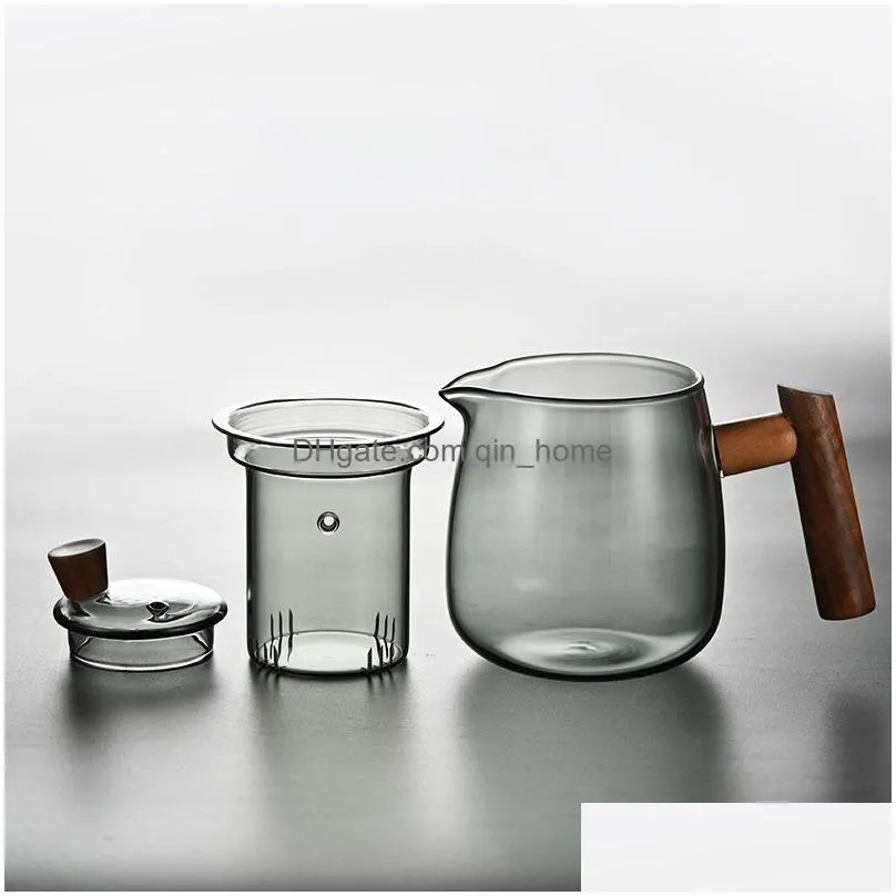 drinkware wooden handle teapot office three-piece cup glass tea set