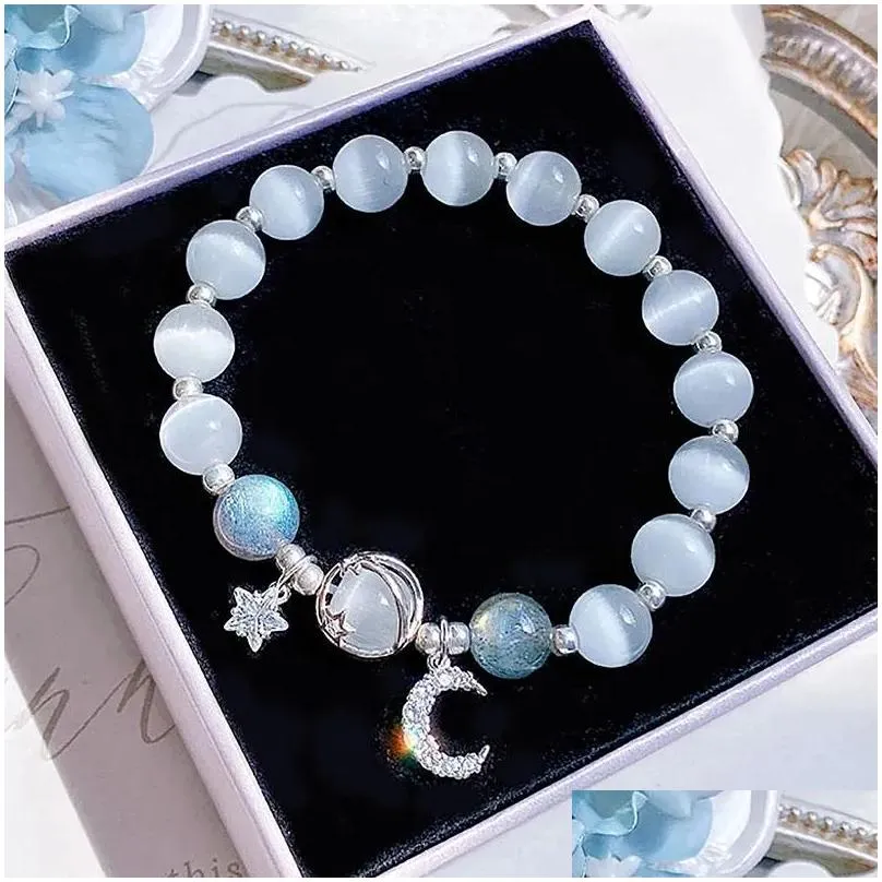 Chain Link Bracelets Fashion Exquisite Moonlight Star Moon Crystal Bracelet Light Luxury Elastic For Girls Women Jewelry Accessories Otiy5