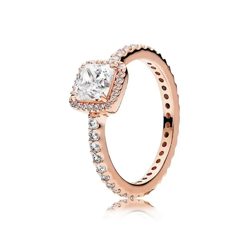 Wedding Rings Authentic Fit Women Rings Charms Charm Rose Gold Heart Round Crystal Square Cz Finger Drop Delivery Jewelry Ring Otwga