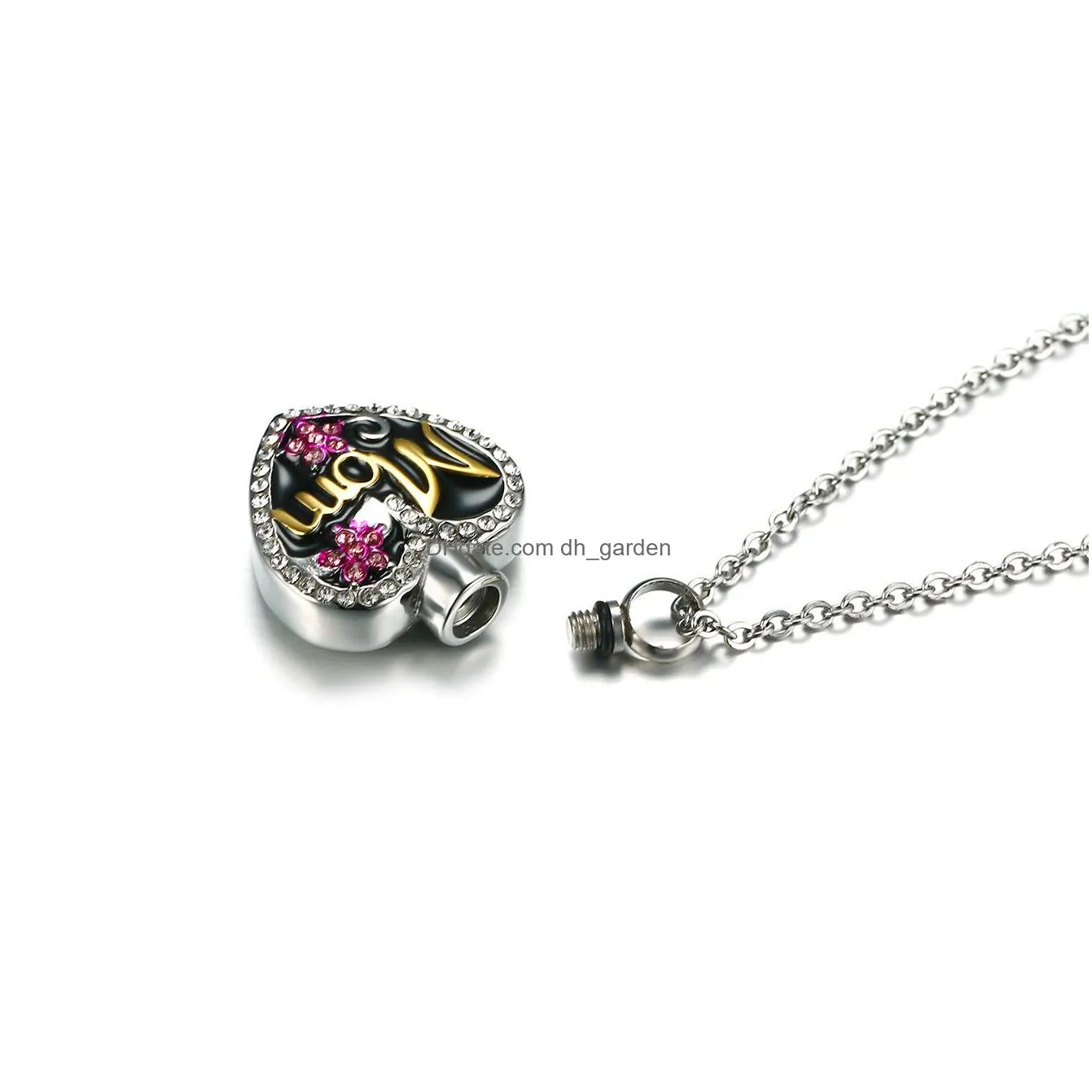 Pendant Necklaces Retro Cute Crystal Flower Mom Heart Necklace Stainless Steel Memorial Cremation Urn Pendant Bone Ash Jewel Dhgarden Dhqt6