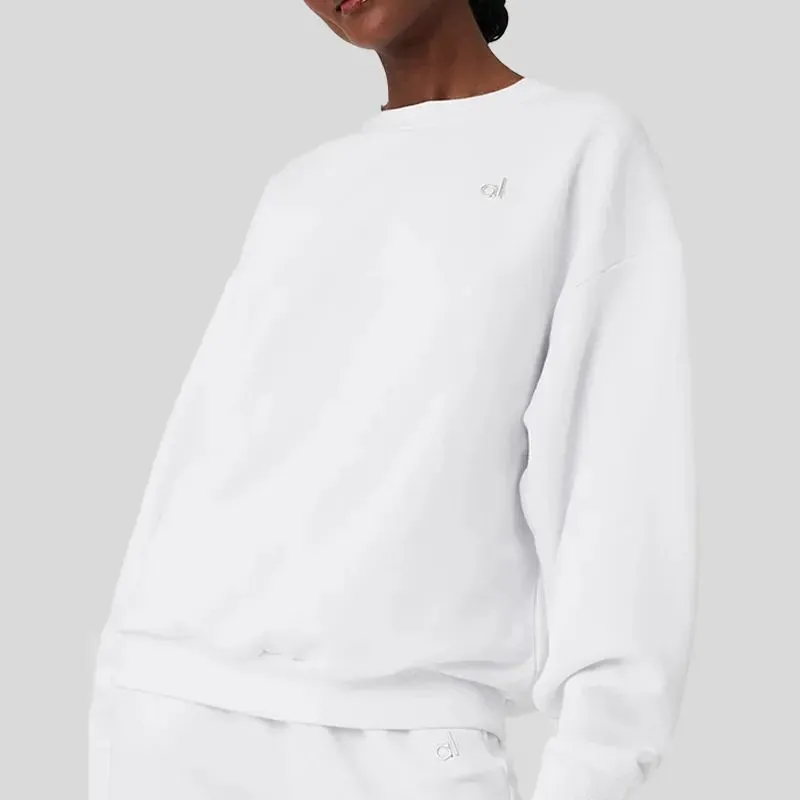 AL-Yoga CREW NECK PULLOVER Warm Sweatshirts Silver 3D logo on chest Loose Sweatwear Unisex Casual Top Fashion Outwear Jacket