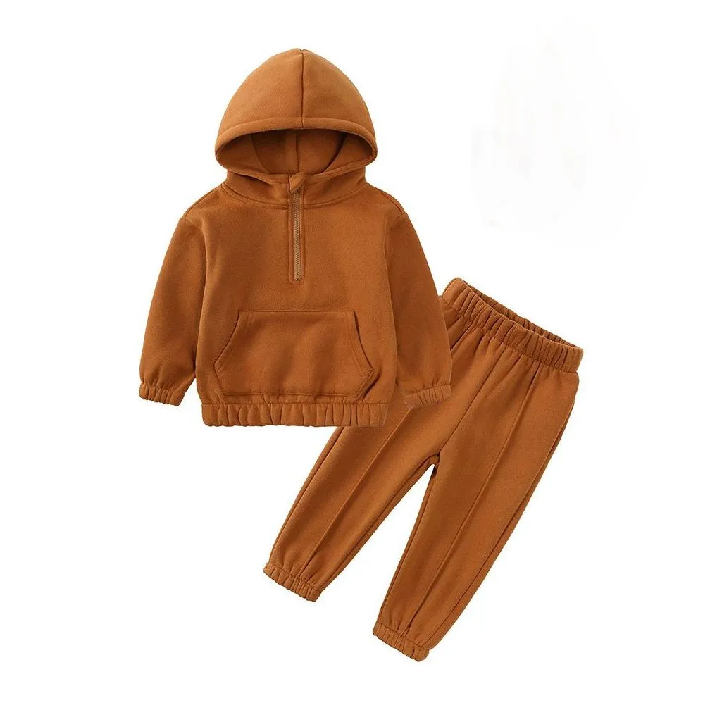 Clothing Sets In Stock New Hoodie Children Clothing Toddler Sets Add Veet Autumn And Winter Sports Suit Fashion Boys Girls Sweatshirts Dh7Ir