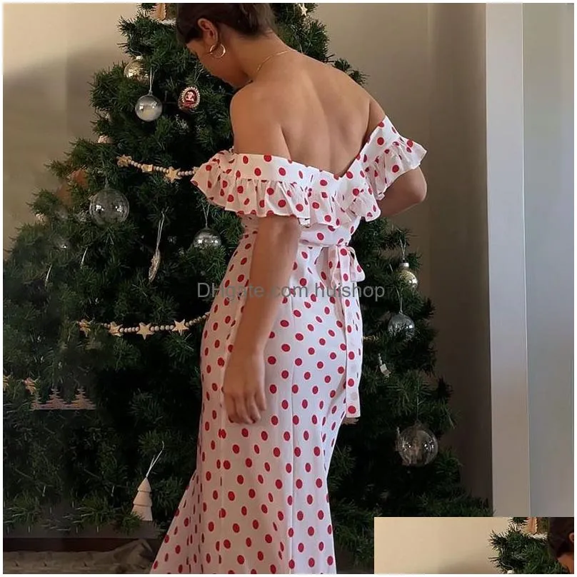 casual dresses women red polka dot summer backless sexy dress korean elegant lace up tunic bohemia beach long femme