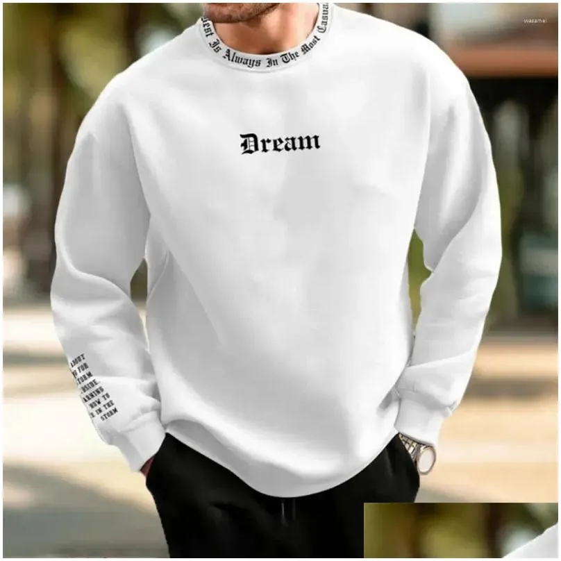 Men`S Hoodies & Sweatshirts Mens Hoodies Men Sweatshirt Thick Warm Casual Cozy Round Neck Long Sleeve Letter Print Ideal For Fall Win Otnfd