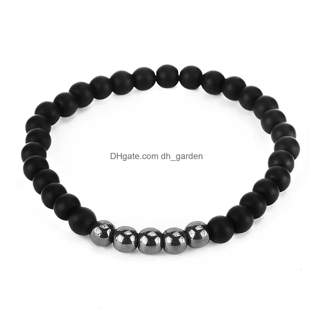 Charm Bracelets Handmade 8Mm Matte Natural Stone Beaded Bracelet Set For Women Men 6Mm Alloy Charm Energy Yoga Black Beads Dhgarden Dhjmj