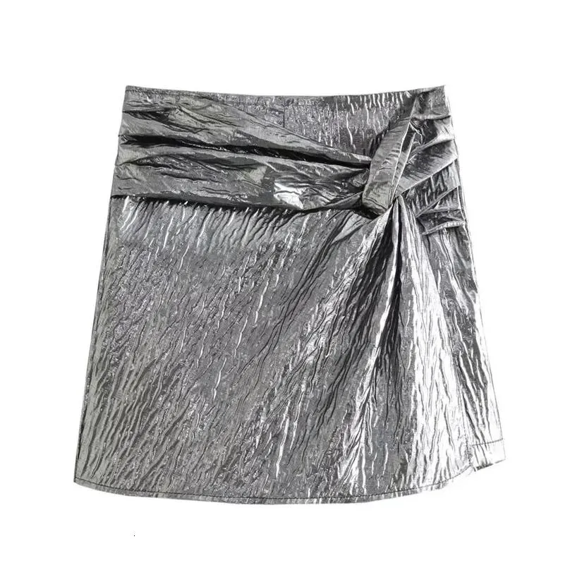 Skirts Traf 2024 Knot Mini Skirt Shorts Woman Gold Womens Skort Pleated High Waist Short Skirts For Women Chic And Elegant 231 Drop D Otvyc