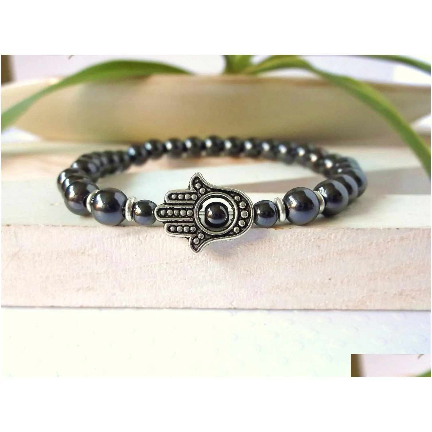 Beaded Sn0302 Trendy Stone Bracelet Hamsa Hematite Mans Heavy Bacelet Hand Christmas Gift For Men 328S Drop Delivery Jewelry Bracelet Otpun