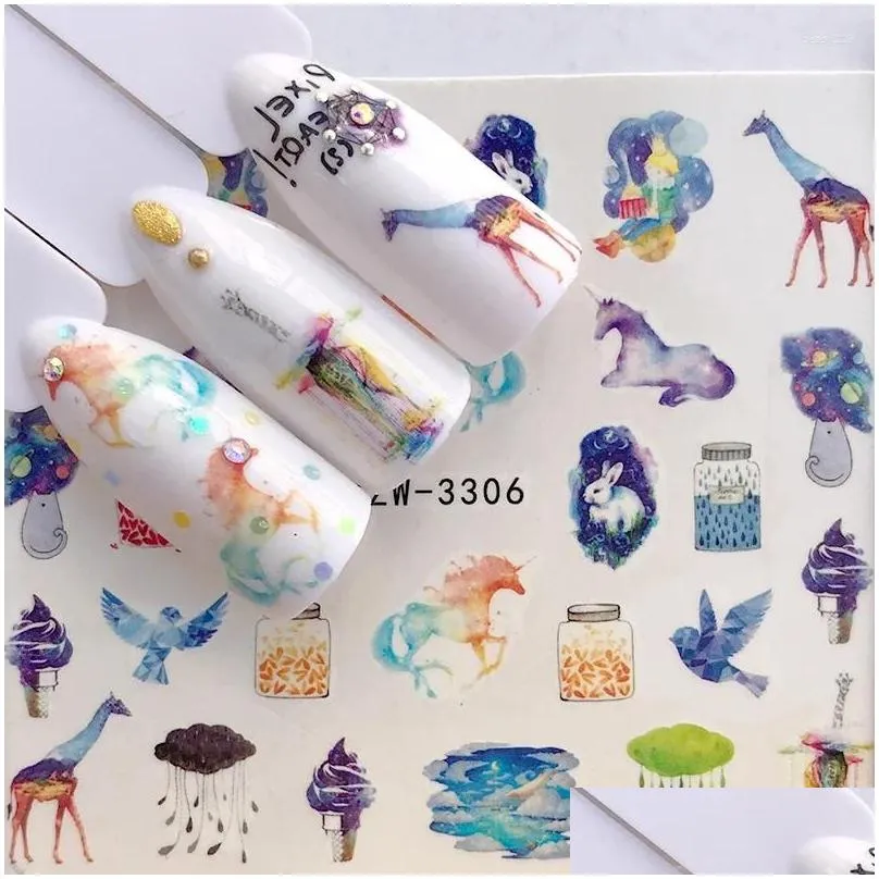 nail stickers 1pcs water decal and sticker flower giraffe simple winter slider for manicure art watermark tips