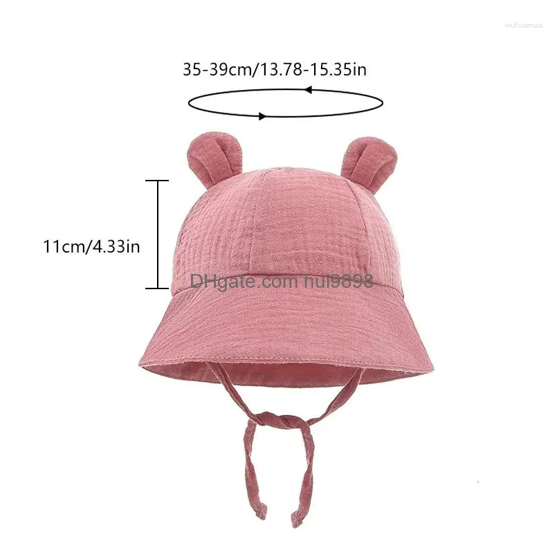 hats baby ear sun hat cotton breathable panama cap summer bucket solid color 3-12m prevent with tie rope