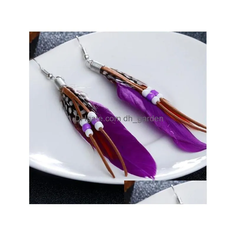 Dangle & Chandelier Newest Special Design Colorf Feather Dangle For Women Ethnic Bohemain Style Long Drop Hook Earring Fash Dhgarden Dhsru