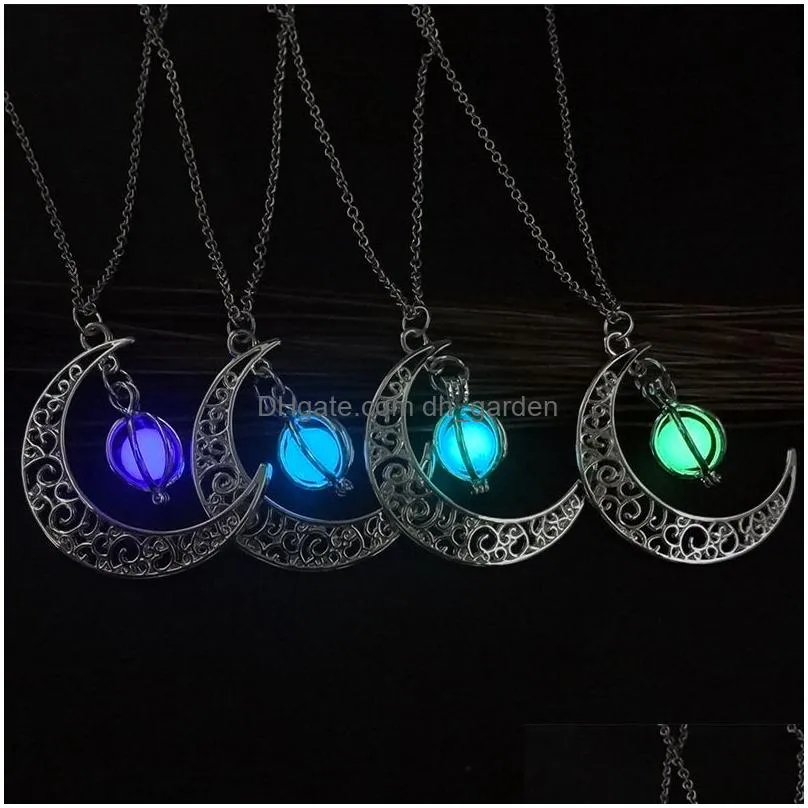 Pendant Necklaces New Arrival Halloween Pearl Hollow Moon Glowing Necklace For Women Meteorite Alloy Charm Fashion Elegant J Dhgarden Dhbpl