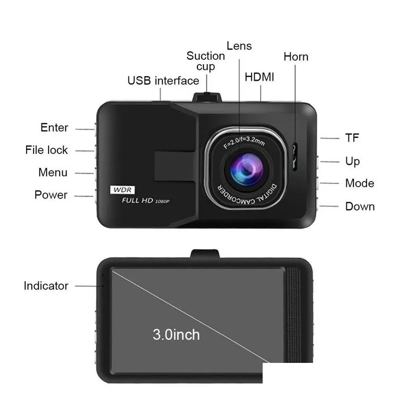3 inch 1080p dual lens car dvr camera video recorder cycle recording recorders night vision wide angle dashcam camera registrar4056488