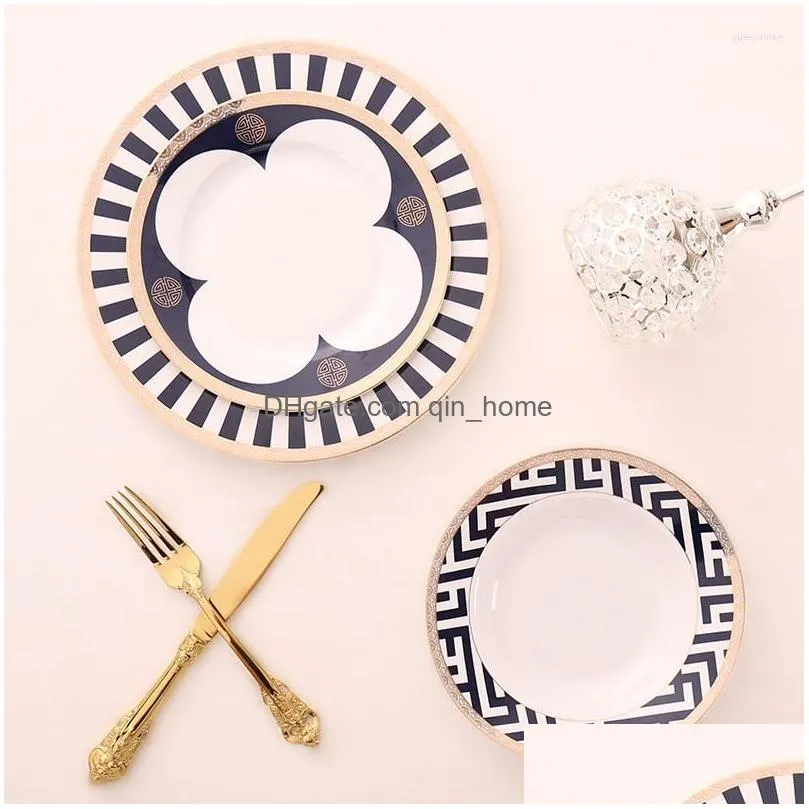 plates luxury porcelain 10 inch dinner plate set 8 appetizer gold inlay tableware