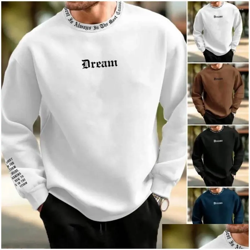 Men`S Hoodies & Sweatshirts Mens Hoodies Men Sweatshirt Thick Warm Casual Cozy Round Neck Long Sleeve Letter Print Ideal For Fall Win Otnfd