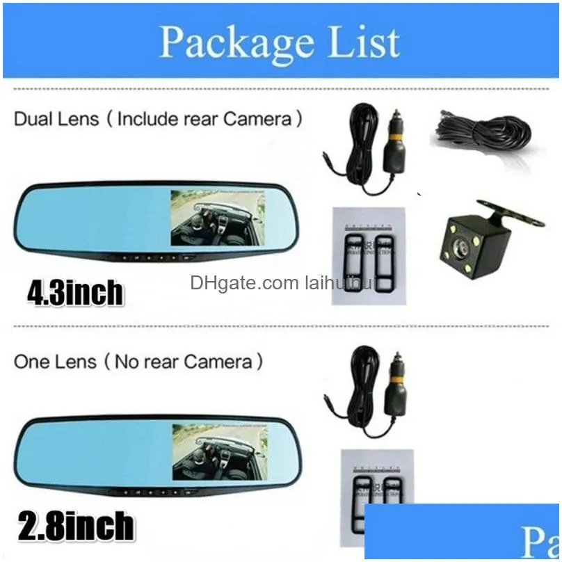Car Dvr Rearview Mirror 1080P Dual Lens Driving Video Recorder Dash Camera 4.3/2.8Inch Electronics Accessories Drop Delivery Mobiles Dhvjt