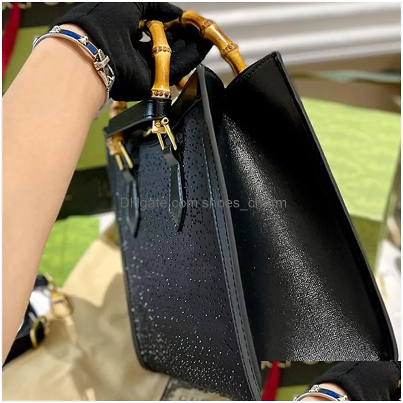 bamboo handbags purse tote shopping bag genuine leather diamond letter long strap bottom nail women crossbody shoulder bags plain handbag