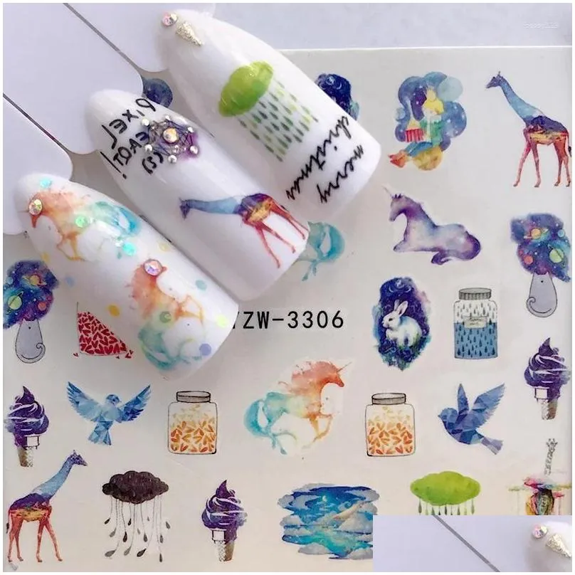 nail stickers 1pcs water decal and sticker flower giraffe simple winter slider for manicure art watermark tips