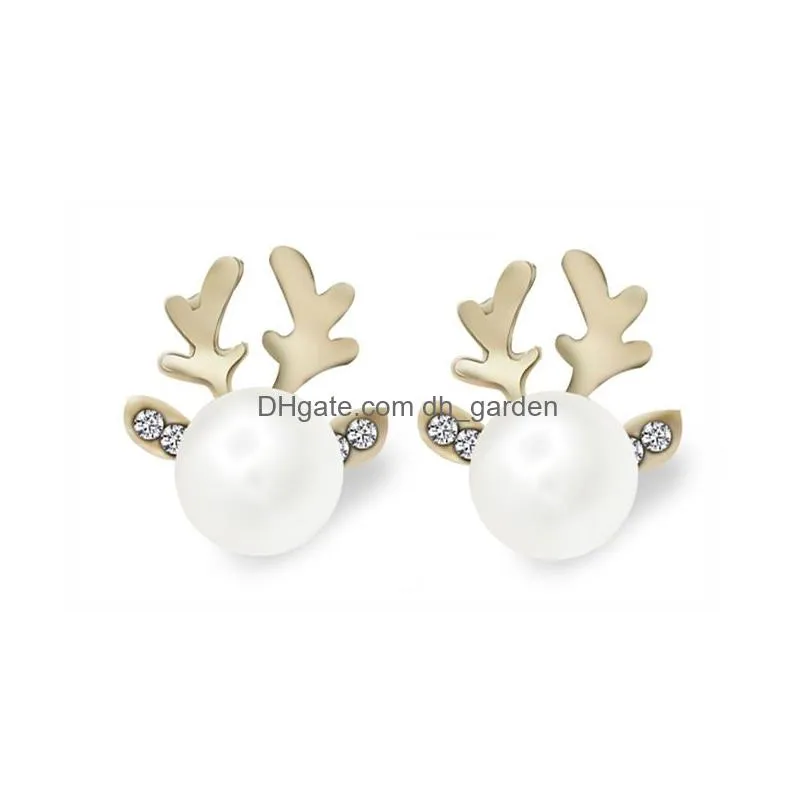 Stud High Quality Reindeer Pearl Christmas Earrings For Kids Women Rhinestone Inlay Lovely Stud Jewelry Gift Drop Delivery J Dhgarden Dh195