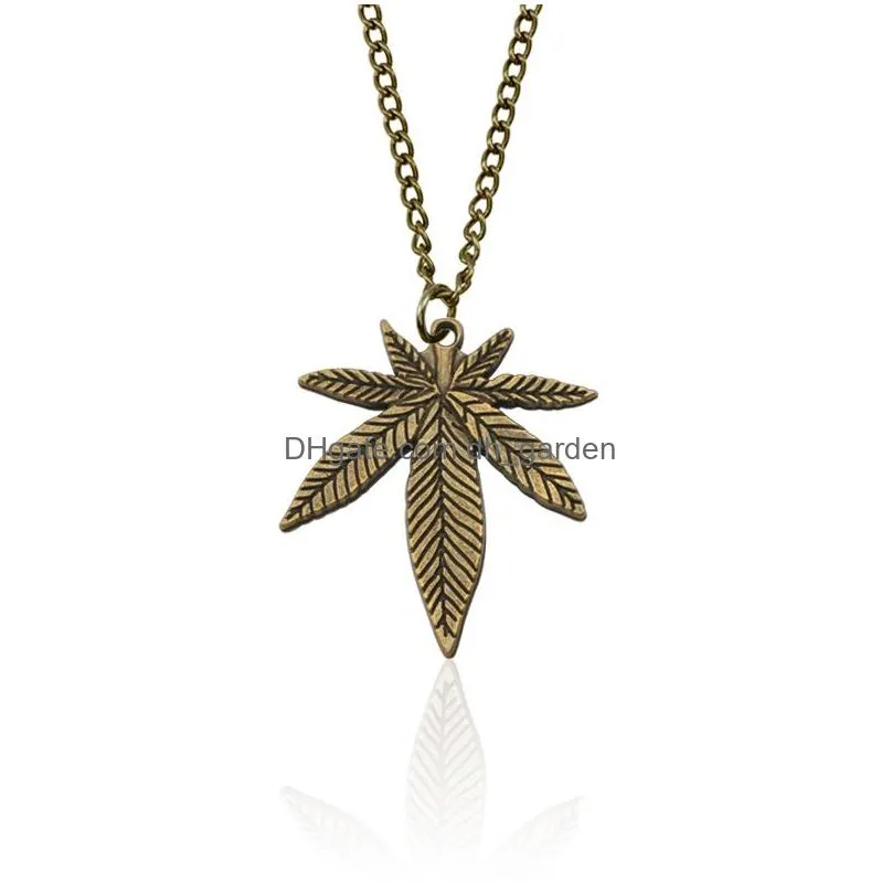 Pendant Necklaces Fashion Maple Leaf Pendant Necklace For Women Men Gold Sier Black Color Boho Hip Hop Charm Alloy Chain Jew Dhgarden Dhvip