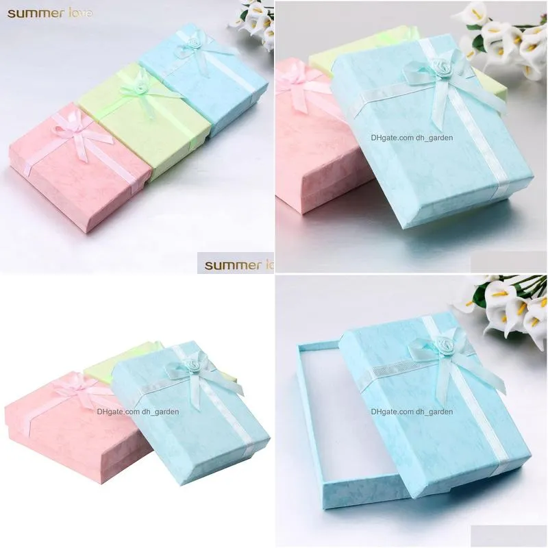 Other High Quality Cardboard Fancy Paper Gift Box For Jewelry Handmade 907030Mm Square Pink Blue Green With Ribbon Bow Drop Dhgarden Dhlk2