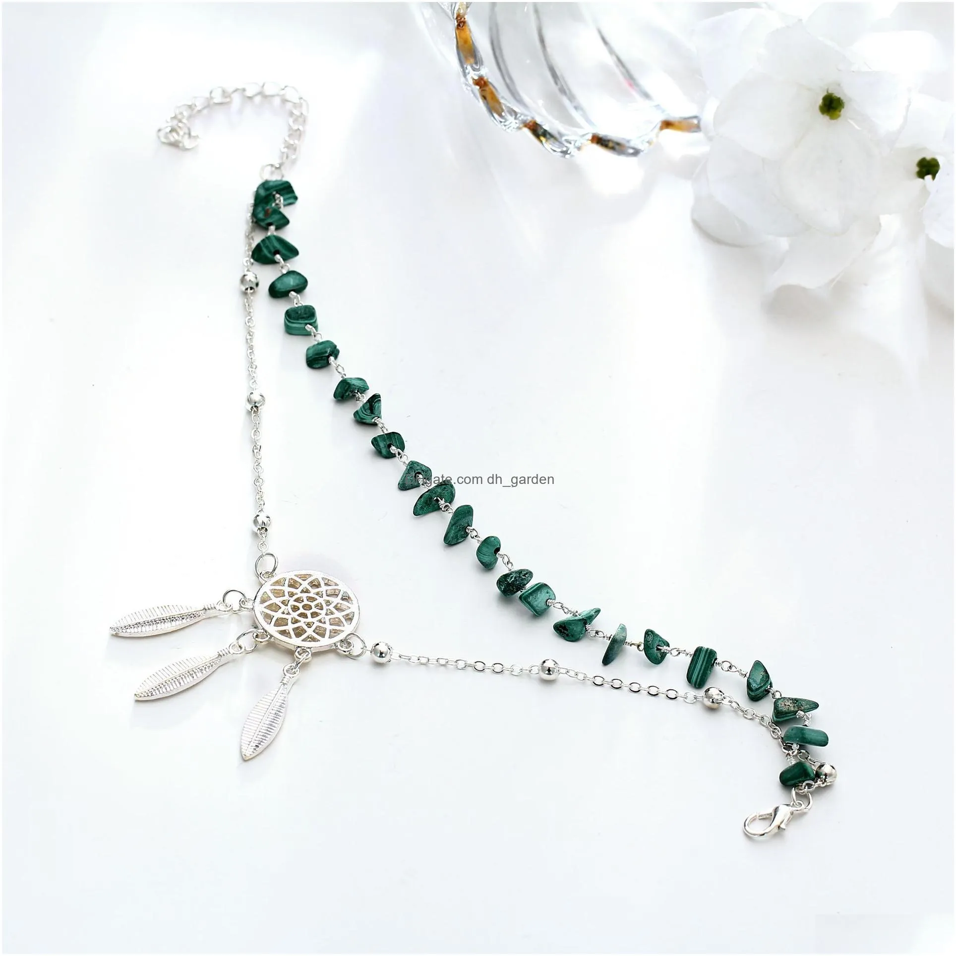 Anklets New Style Chic Women Boho Ethnic Irregarity Stone Anklets Dreamcatcher Foot Chain Beach Jewelry Fashion Leaf Feathe Dhgarden Dhei3